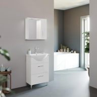   Savinidue Smart 55 alsó szekrény+mosdó+tükör polccal fényes fehér (862199LED)