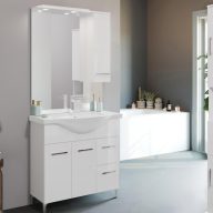   Savinidue Smart 85 alsó szekrény+mosdó+led tükör fényes fehér (863811LEDDR)