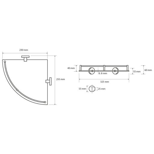 Sapho Omega Economy sarok üvegpolc 26x26x6 cm (XR605)